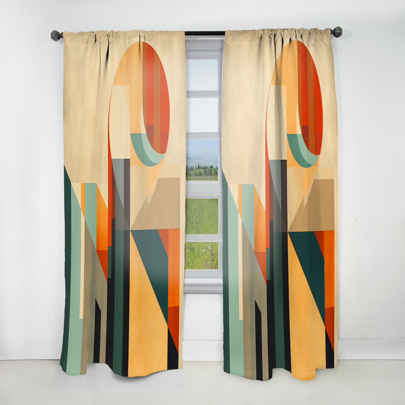 Full Moon Symphony Midcentury Abstract I - Abstract Velvet Curtain - 1 Panel, 52" W x 108" L