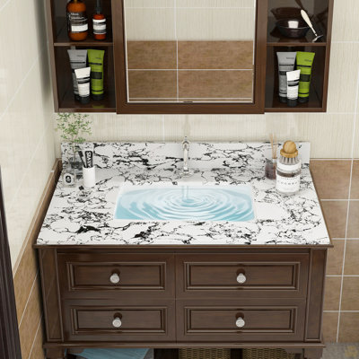 37"X22" Bathroom Vanity Top, With Undermount Ceramic Sink And Backsplash, 3 Faucet Holes