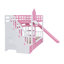 Lit superposé simple de style château simple avec tiroirs et tablettes de rangement, bois massif rose