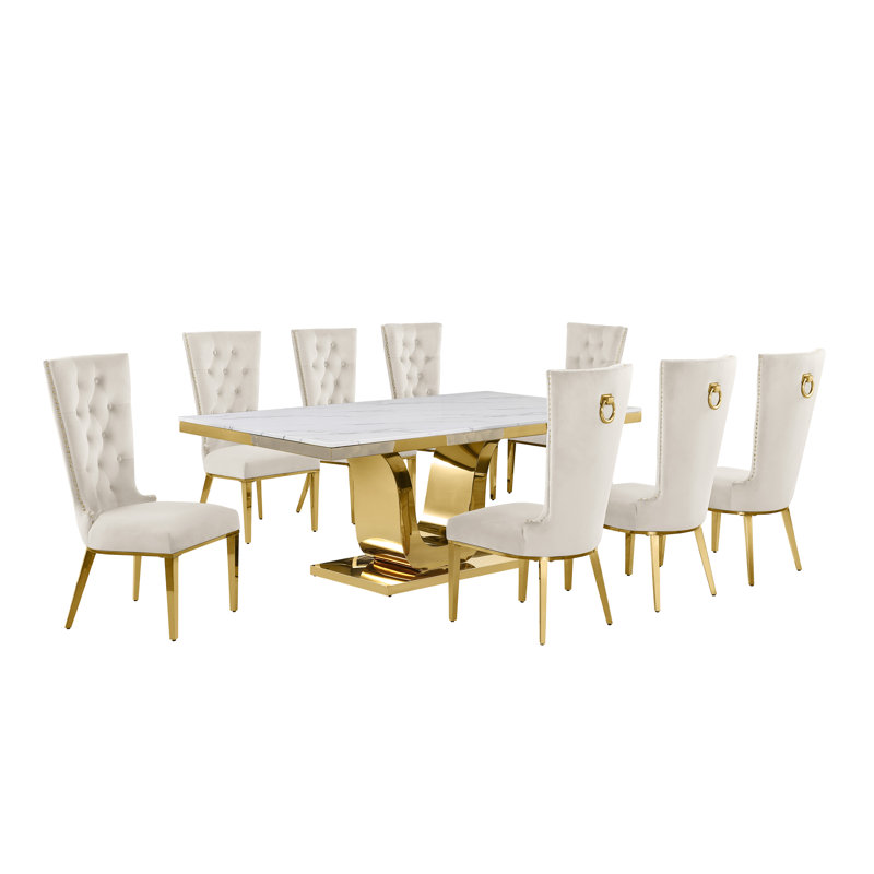 Ensemble de salle à manger Bankhead, Crème / doré, 9