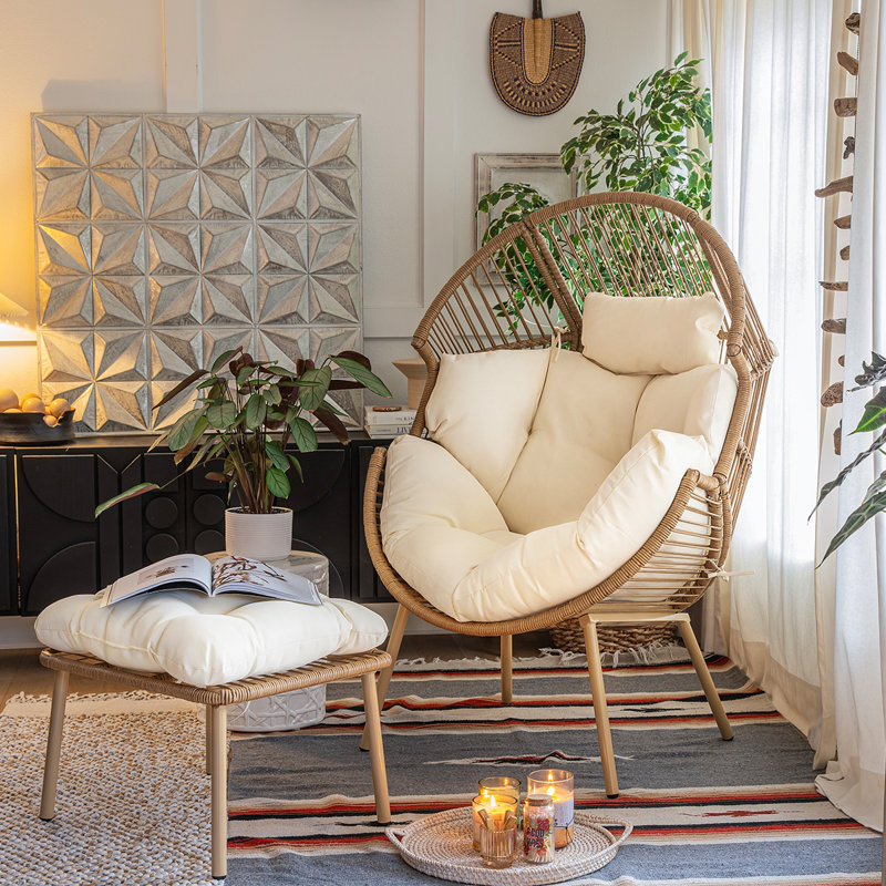 Alyun Wicker Outdoor Cacoon Chair, Cream, Natural