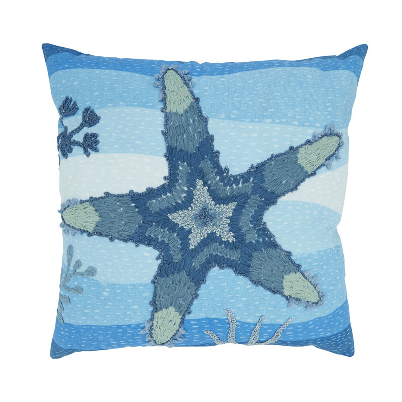 Housse pour coussin décoratif d'extérieur bleu de cobalt brodé étoile de mer l 20 po x L 20 po
