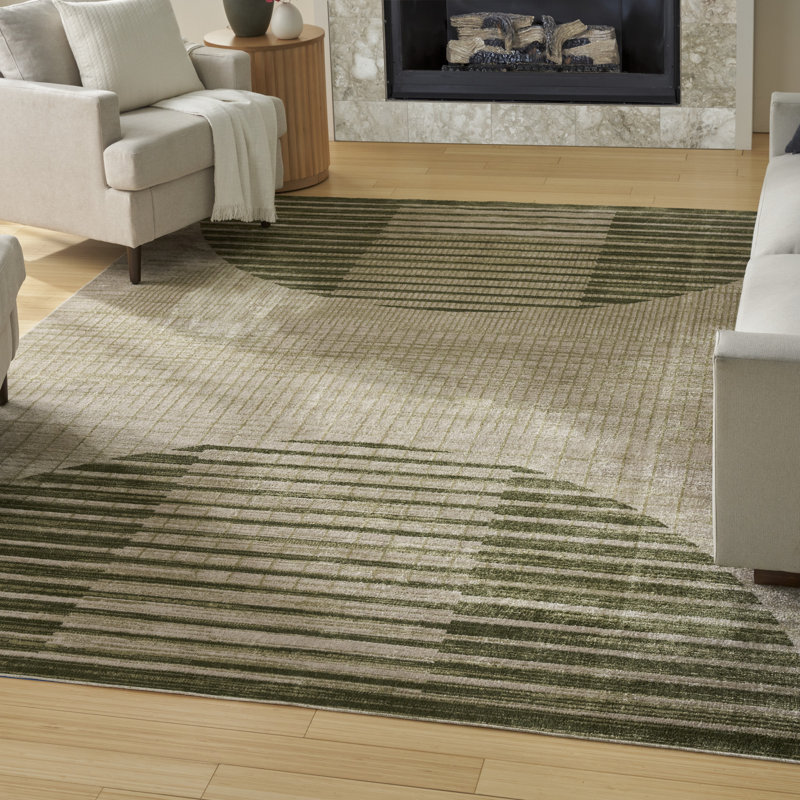 Tapis Mid-Century ivoire George Oliver Jeffs, Rectangle 6 pi 7 po x 9 pi