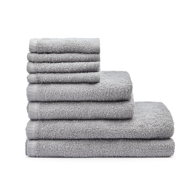 Quick Dry Cotton 8 Piece Towel Set, Grey