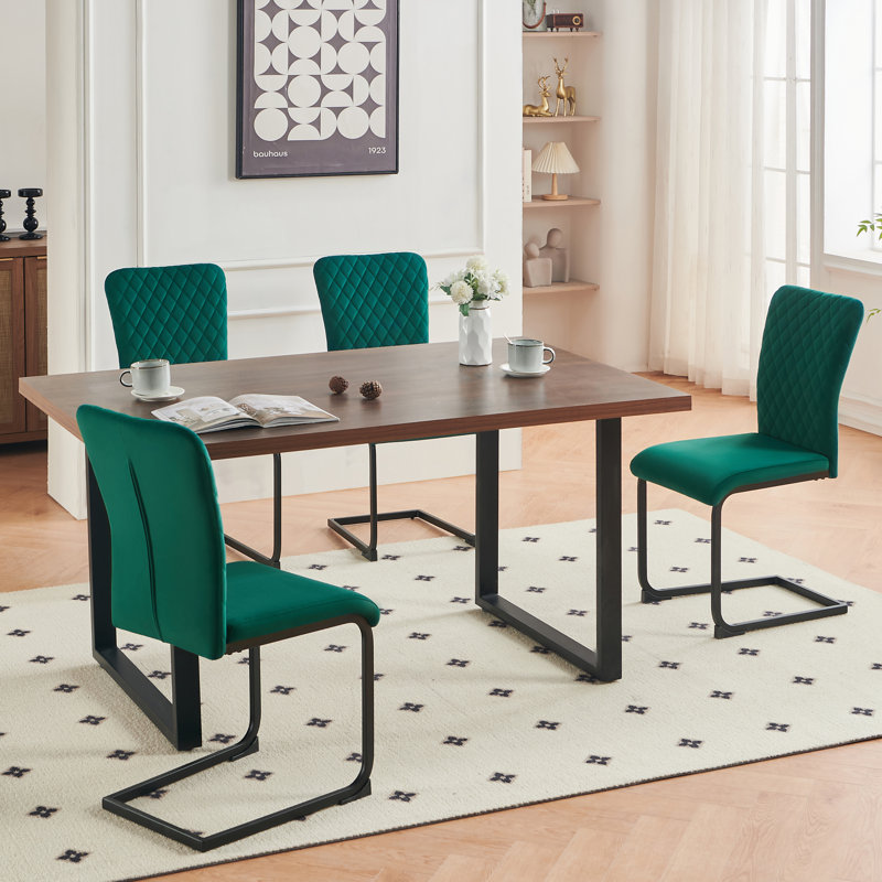 Culain Modern Upholstered Velvet Armless Dining Chair, Green, 4
