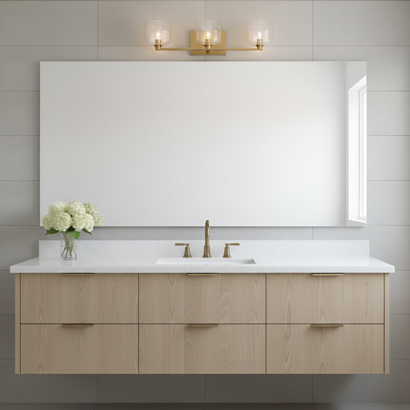 Applique murale de salle de bain avec abat-jour côtelé transparent Lochdale, H 6,125 po x l 24,25 po x P 7,875 po