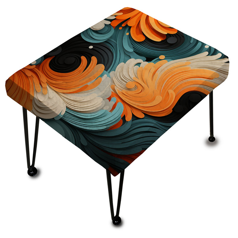 Orange And Teal Abstract Waves - Abstract Rectangle Ottoman