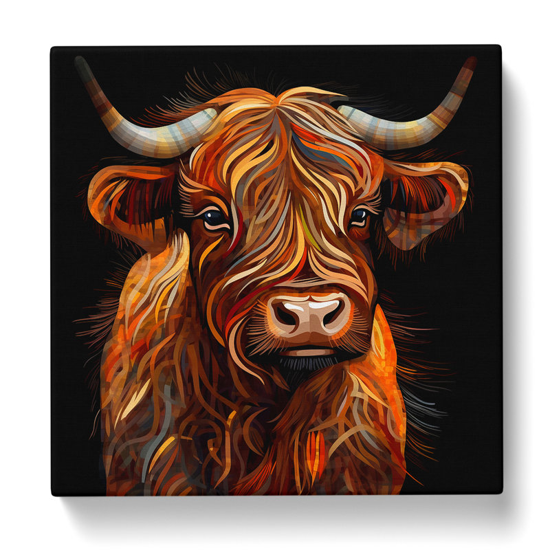 Highland Cow Op Art - Wrapped Canvas, 35cm H x 35cm W x 3cm D