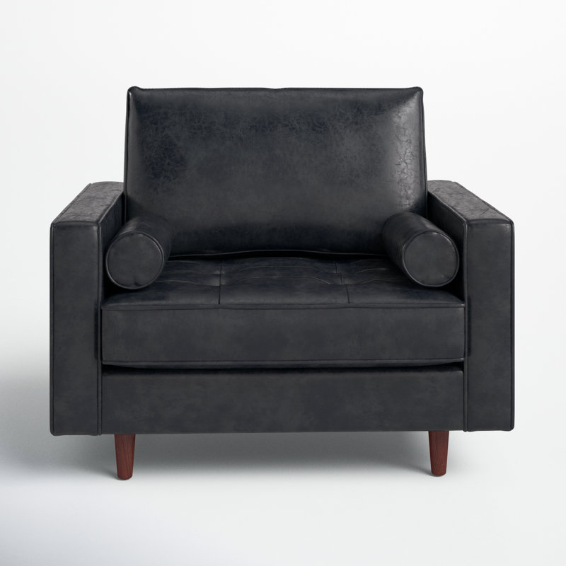 Geo Genuine Leather Armchair, Vintage Black Genuine Leather
