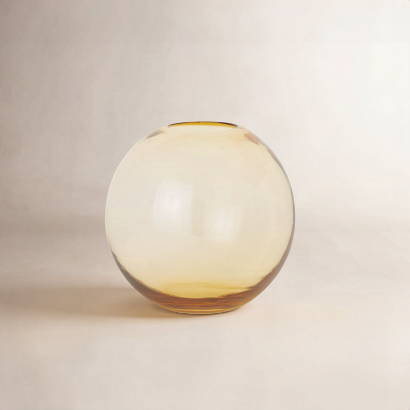 Aurora Handmade Glass Table Vase, Amber, 4" H x 4" W x 4" D