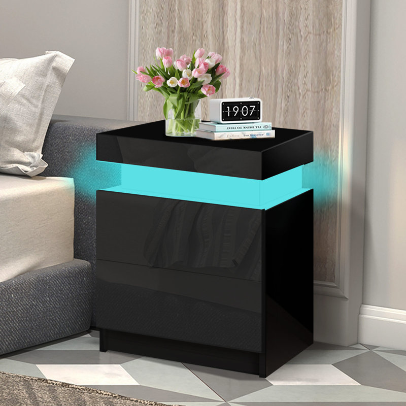 Arens 35cm W Manufactured Wood Bedside Table, Black