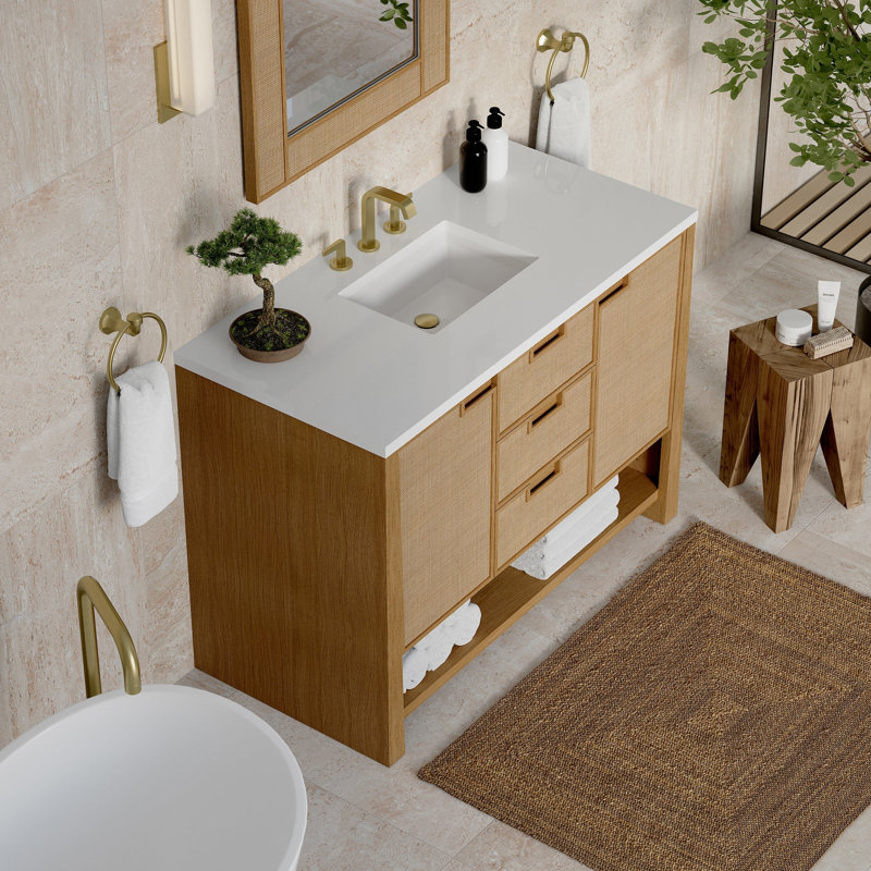 Solene 48'' Single Bathroom Vanity with Top, White Zeus Quartz, Widespread