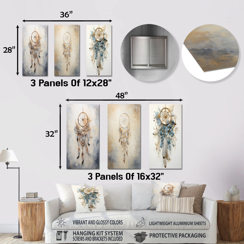 Threads Of Dreams Blue Dreamcatcher - Dream Catcher Metal Prints Set Of 3, 28" H x 36" W