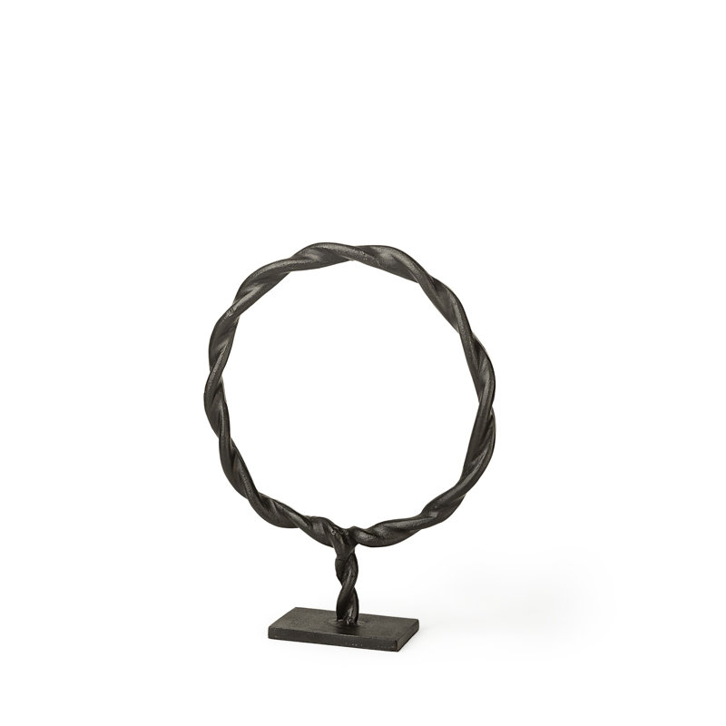 Maniscalco 15" Black Metal Round Braided Tabletop Sculpture, 15" H x 12" W x 3" D