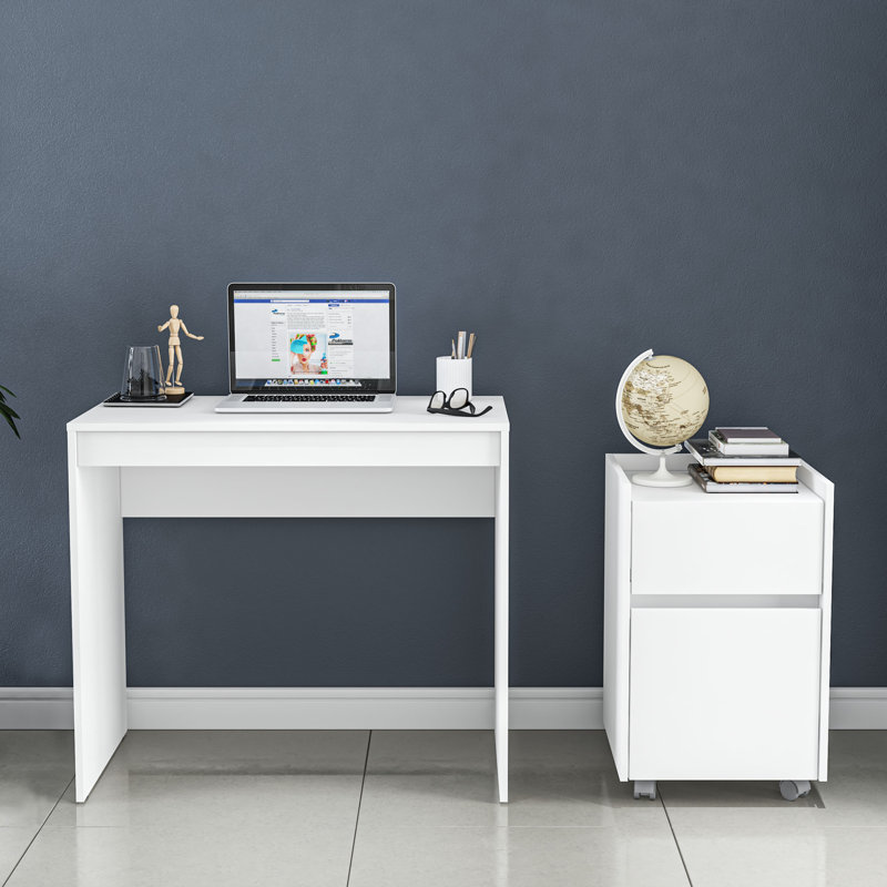 Desk and Storage Cabinet with 1 Drawer and 1 Door,  White