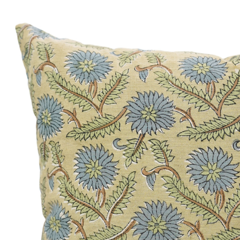 Housse de coussin en mélange de lin Fab divine Elegant, jeté, imprimé bloc (Swarna, bleu), Forme rectangulaire
