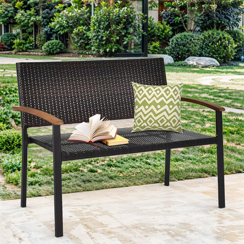 Banc de jardin en rotin, banc d'extérieur en osier
