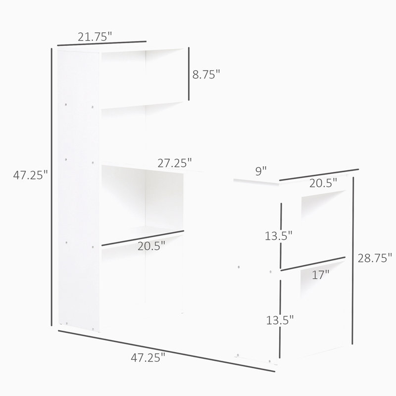 Bureau de bureau moderne avec tablettes de rangement à 6 niveaux, table d'écriture avec bibliothèque de 47 po