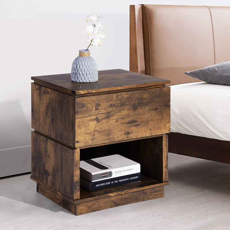 Table de chevet, tiroir de rangement et tablette ouverte