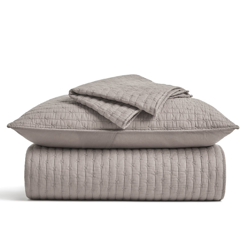 Cross Stitch Cotton Quilt set, Queen + 2 Shams, Taupe