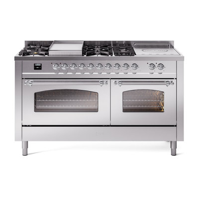 ILVE Nostalgie II 60 Dual Fuel Range, 5 Burners, Griddle, Frenchtop 
