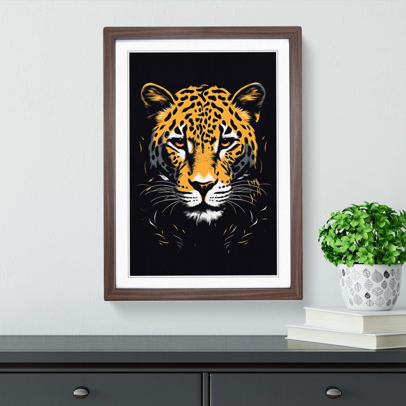 Leopard Line - Single Picture Frame Print on Wood, 46cm H x 34cm W x 2cm D, Walnut