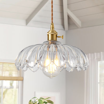 Plug-in Pendant Light with Petal Glass Shade, Vintage Hanging Light with Cord