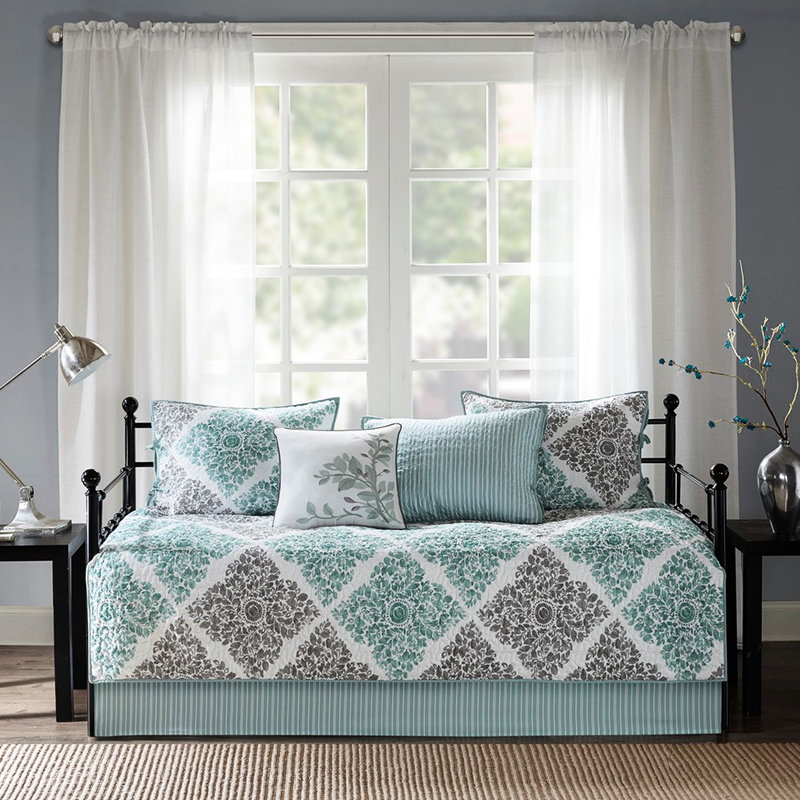 Housse de lit de jour 6 pièces - Housse pour matelas simple réversible pour lit simple, 3 taies décoratives, coussin décoratif, aspect moderne de style contemporain