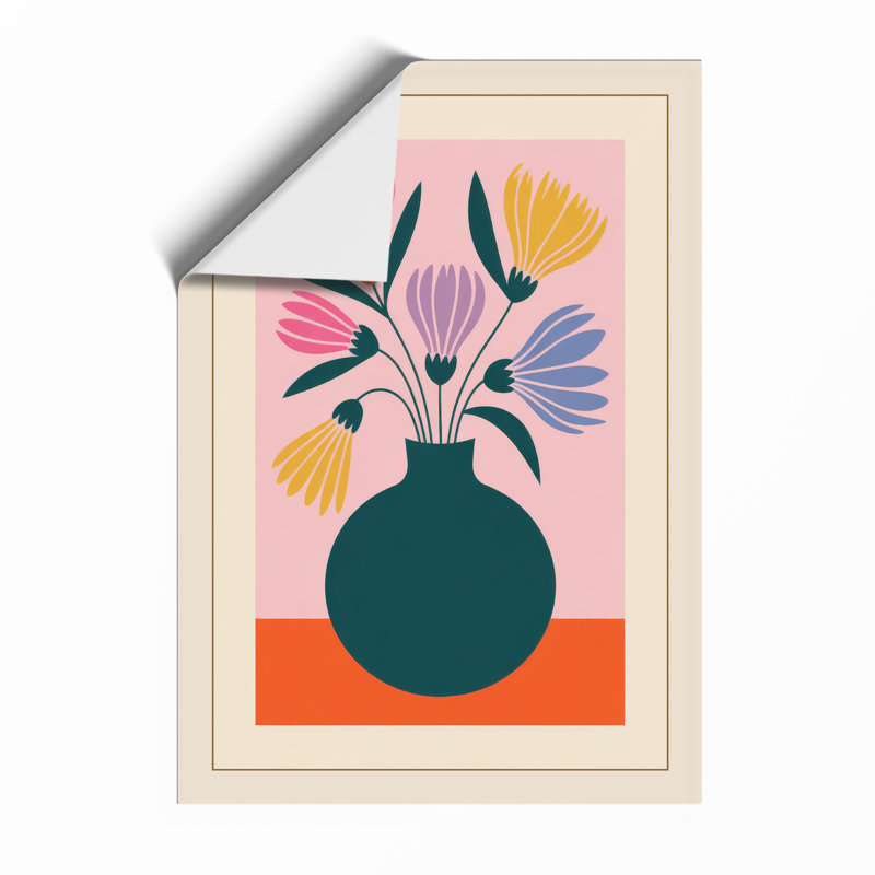 Flowers in Teal Vase Mid-Century - Framed Print, A4 - 29.7 x 21.0 cm, Unframed