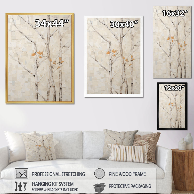 Minimalisme sycomore beige solitude III, reproduction d'art sur toile, H 32 po x l 16 po x P 1 po, Cadre flottant doré