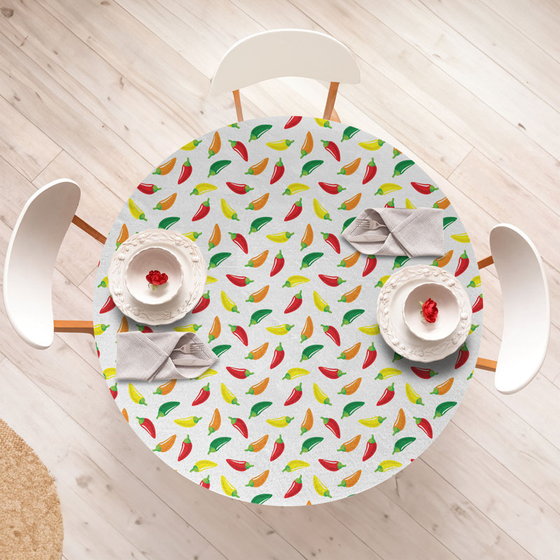 East Urban Home Peppers Fitted Round Tablecloth Multicolor 71472, 64.17" Round
