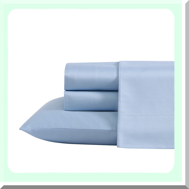SateenLux 800 Thread Count Queen Sheet Set - Soft Smooth Cotton Bedding in Solid Blue for Luxury Home Decor.