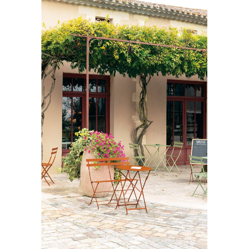 Bistro Round Metal Folding Outdoor Bistro Table With Umbrella Hole , in. W in. D, 29" H x 24" W x 24" L, Candied Orange