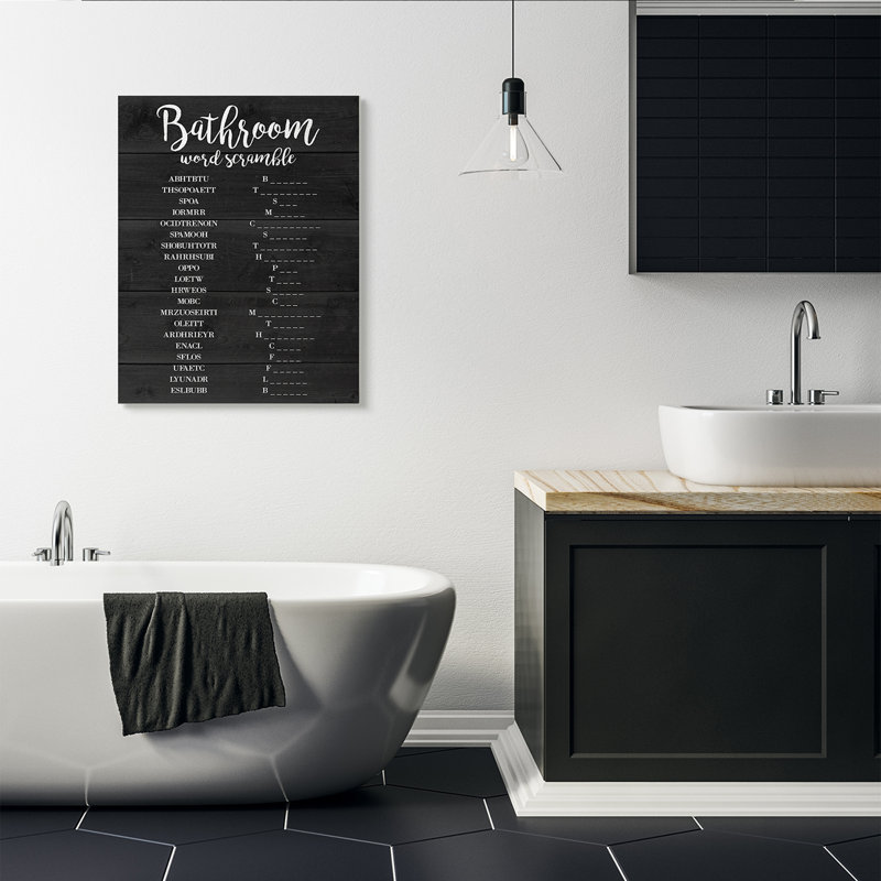 « salle de bain, noir et blanc brouiller », impression, Toile tendue, H 30 po x l 40 po x P 1,5 po