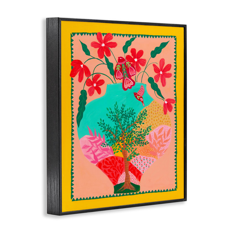 Vase Folk, Giclée encadrée noir minuit, H 14 po x l 11 po