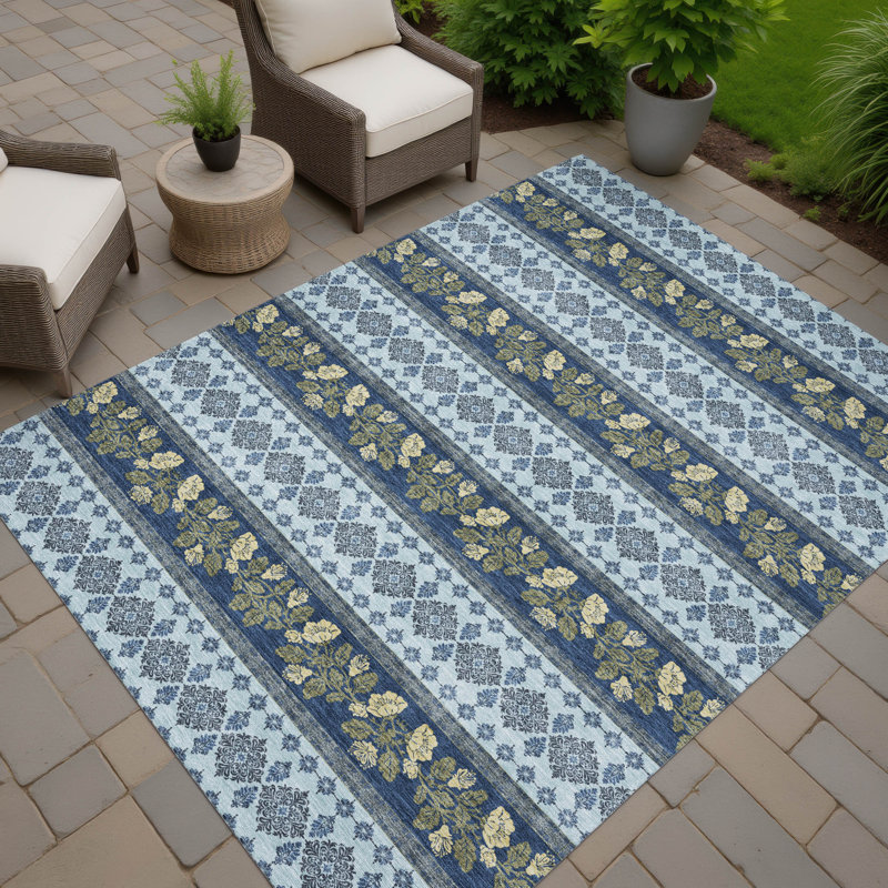 Machine Washable Indoor/Outdoor Chantille ACN2465 Stripes Rug, Navy, 5' x 7'6"