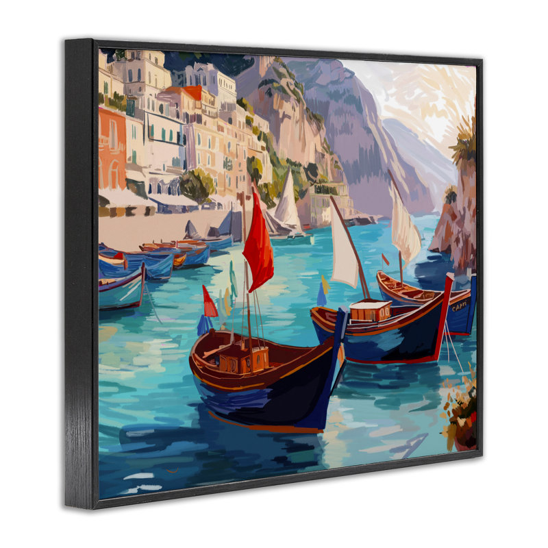 «Capri Boat Marina View», art de la giclée encadrée par Amelia Noyes, Giclée encadrée noir minuit, H 11 po x l 14 po