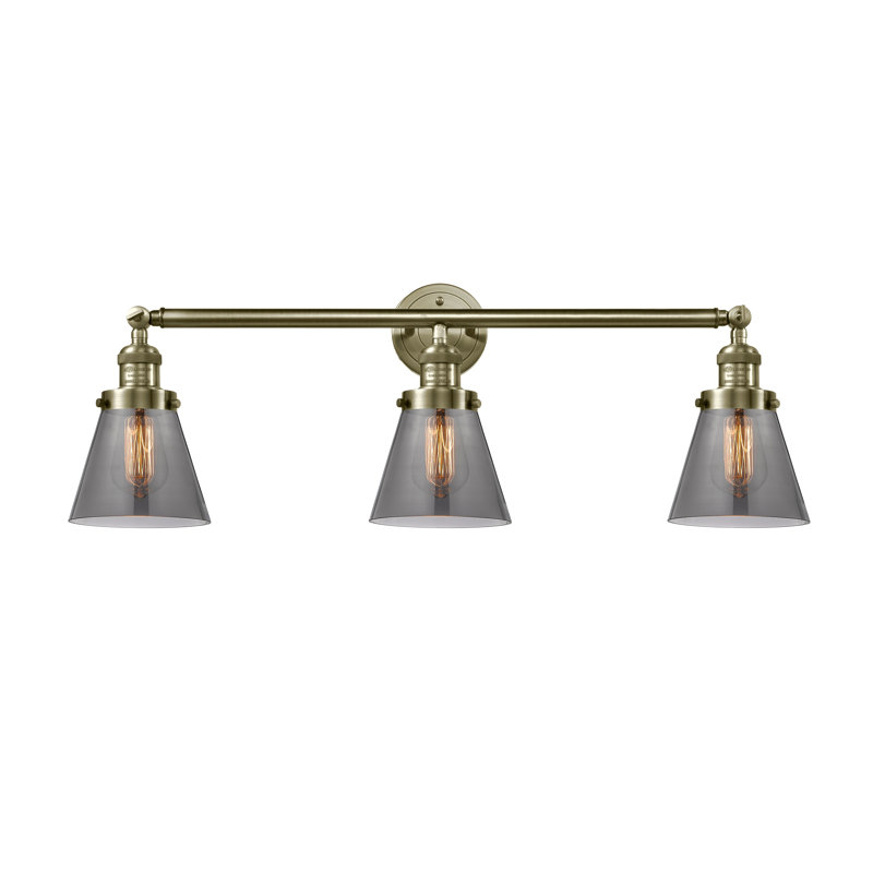 Andrews 3 - Light Dimmable Vanity Light, Antique Brass, Smoked, Bulb Not Included