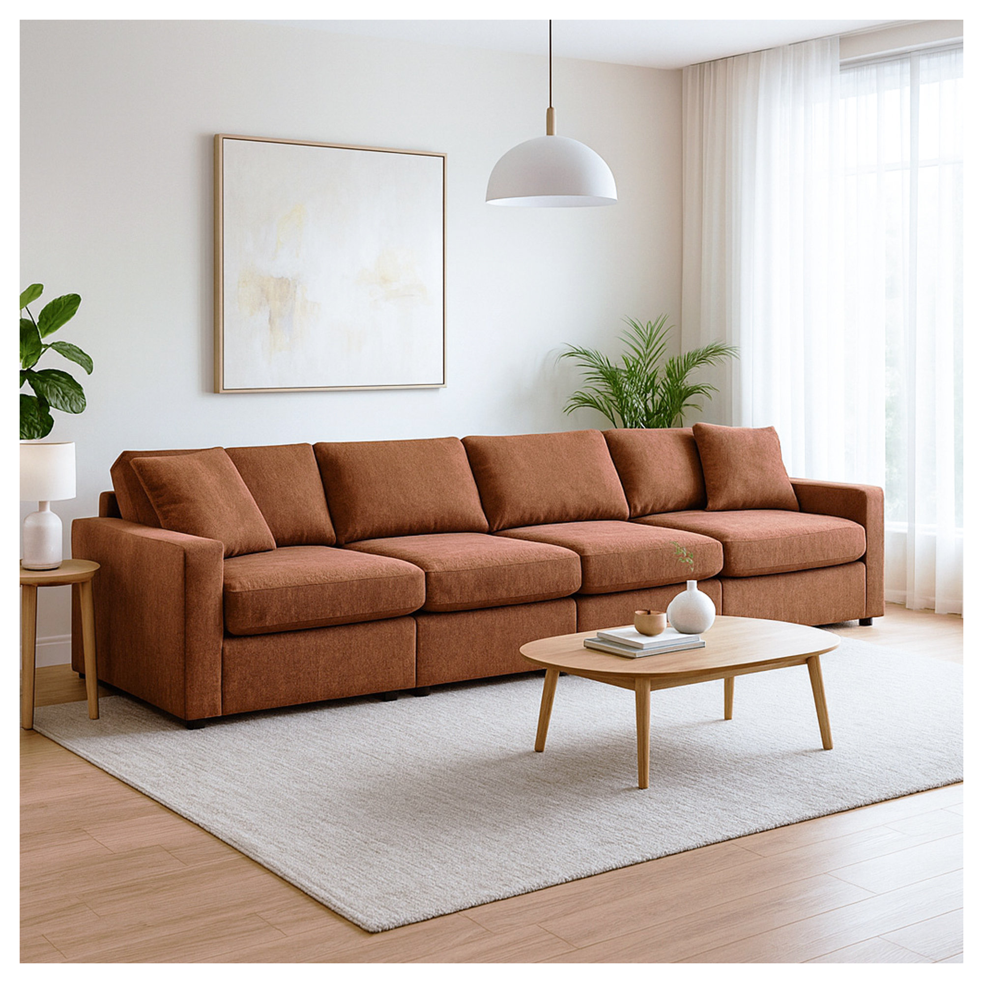 Bulwell Sofa, Brown, 36" H x 140" W x 32" D, 4