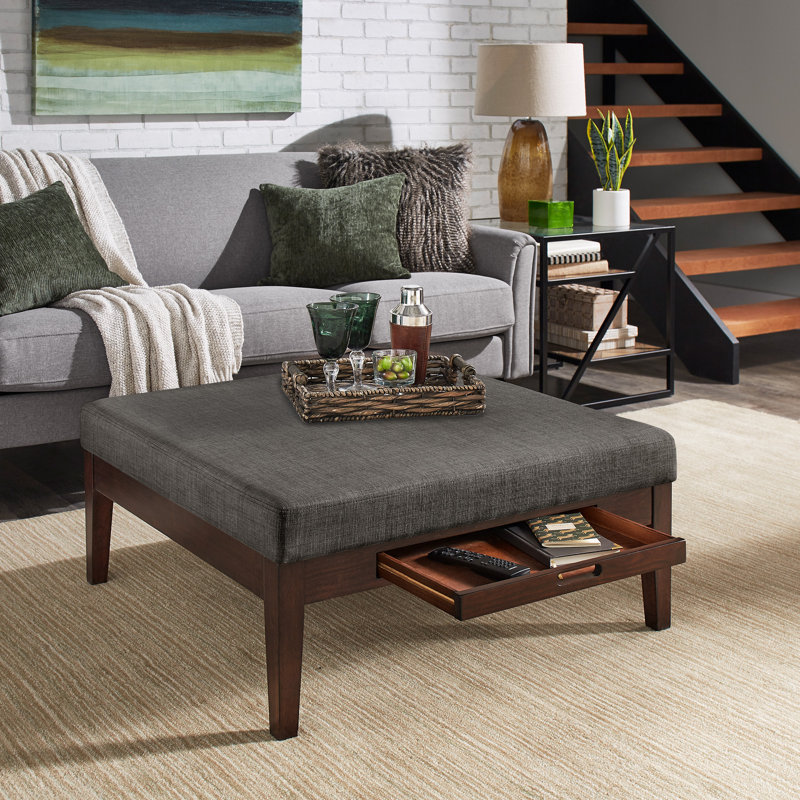 Kangley Upholstered Ottoman, Dark Gray Linen