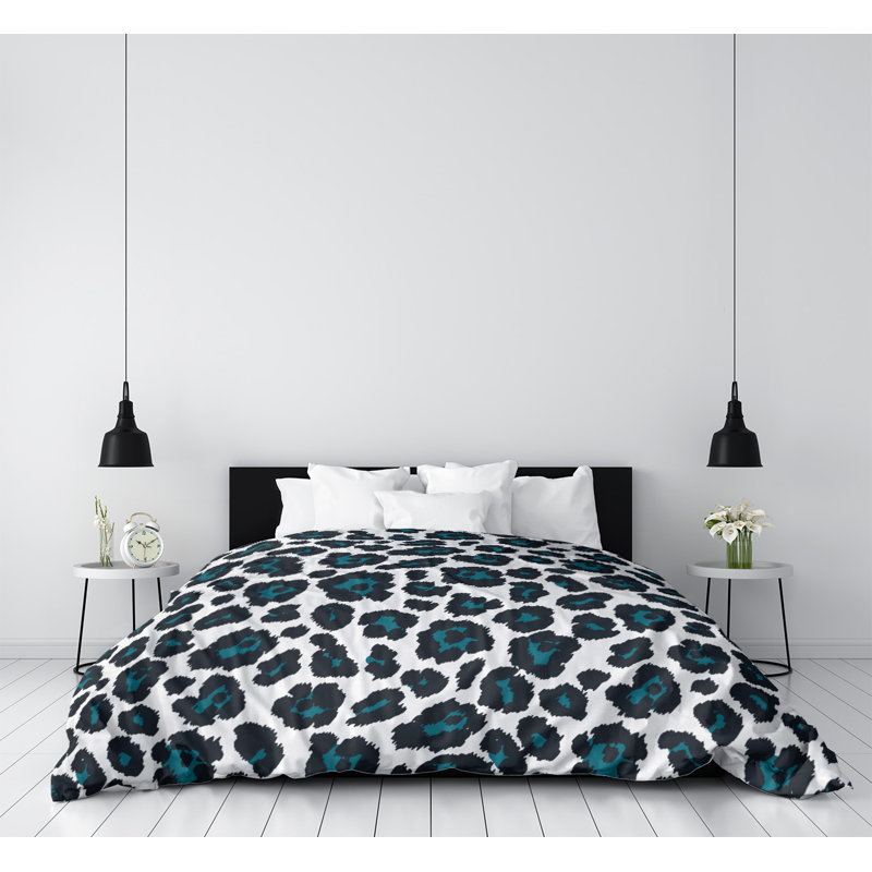 Housse de couette simple Freidrich, Polyester brossé, Housse de couette pour très grand lit, Blanc/noir/vert