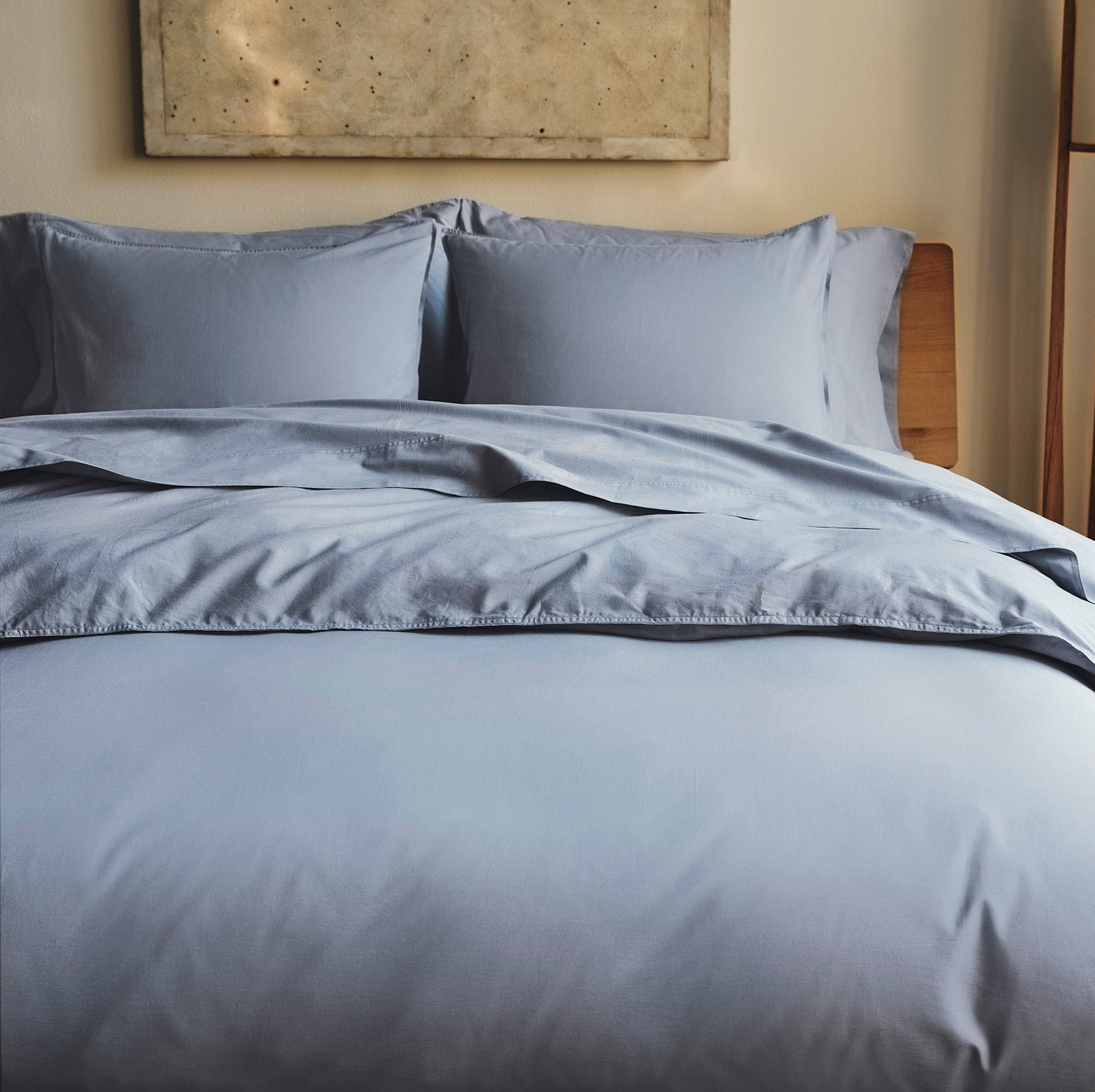 Organic Crinkled Percale 100% Cotton Percale Sheet Set, King Sheet Set with 2 Pillowcases, Steel Blue