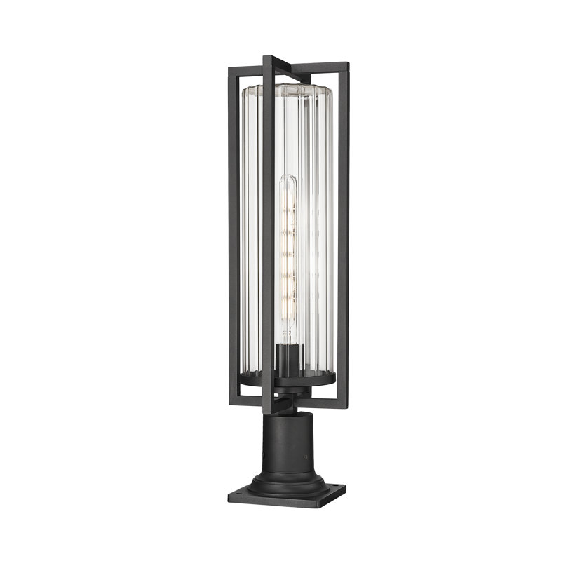 Aura 27.75" Black Aluminum Outdoor Pier Light with Ribbed Glass