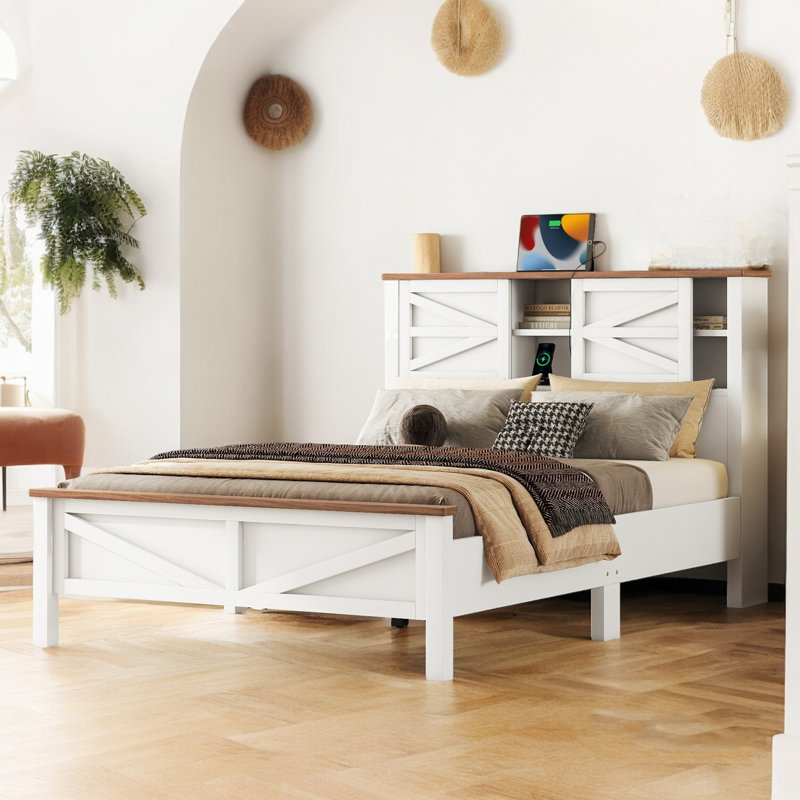 Lit plateforme avec rangement, Blanc, Double