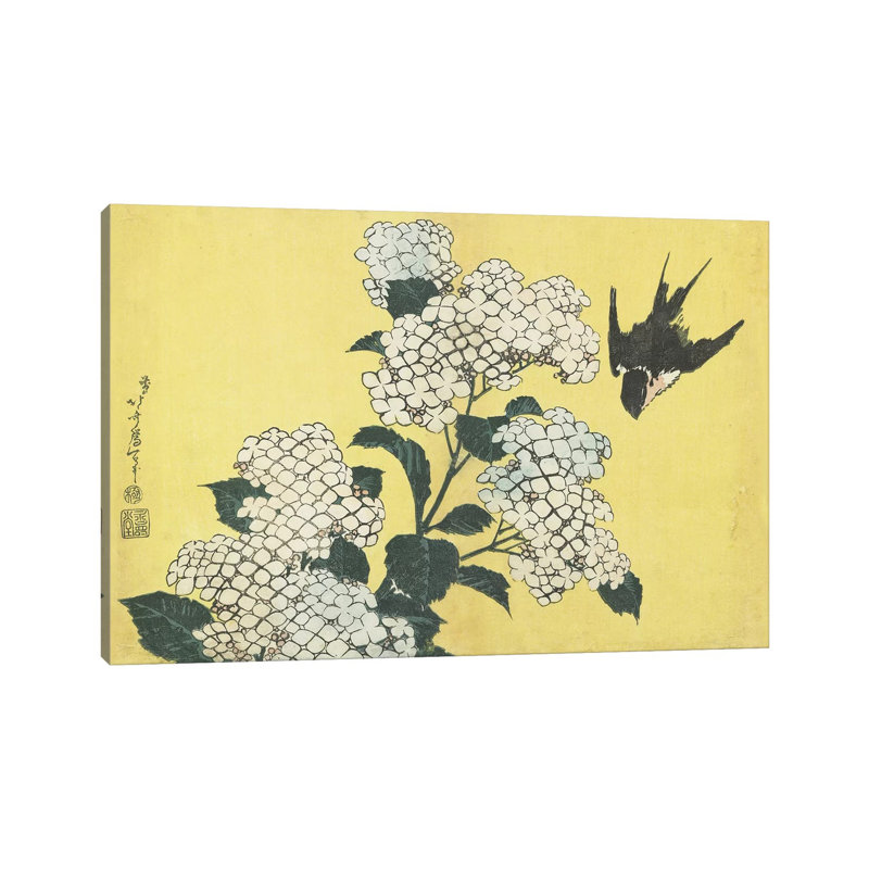 Hydrangea And Swallow, C by Katsushika Hokusai - Wrapped Canvas Print, 66.04cm H x 101.6cm W x 1.91cm D