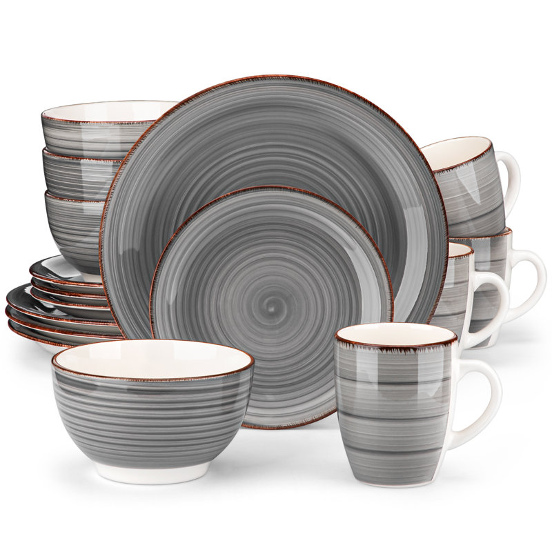 Bella 16 Piece Dinnerware Set, Service for 4, Grey