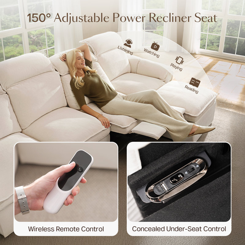 4 Seater Modular Power Reclining Sofa With 2 Ottomans, Recliner Couch With Usb & Type-C Ports, Dark Gray, 2 Power Seat