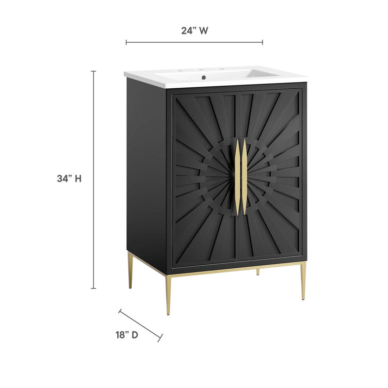 Awaken 24" Black and White Bathroom Vanity with Gold Accents