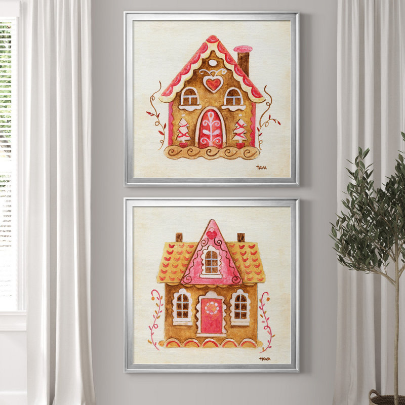 Gingerbread House III - Cadre photo, ensemble de reproductions d'art, H 17,5 po x l 35 po x P 1,5 po, Toile encadrée argentée