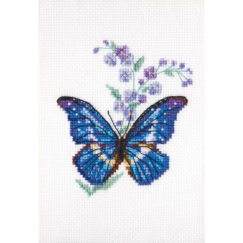 Trousse de point de croix compté miniature Polemonium et Papillon Morpho bleu par RTO EH364
